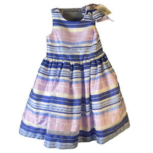 Janie and Jack‎ Organdy Striped Sleeveless Dress Taffeta Pink Blue Girls Size 4